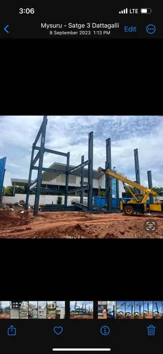 Steel structure erection work in progress for a large project.